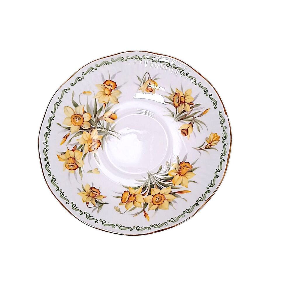 VNTG Queen’s March Daffodil Saucer White Fine Bone China Yellow Floral Dainty‎